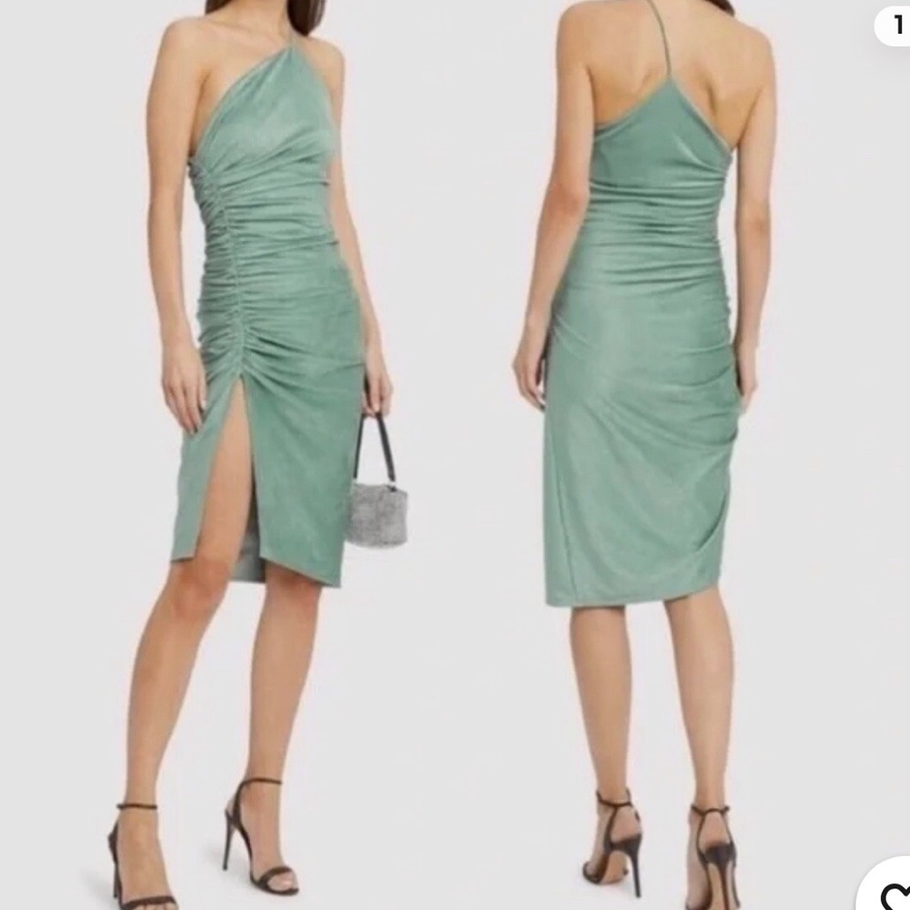 Anthropologie Ronny Kobo Dress One Shoulder Zarma Ruched Faux Suede Green M
